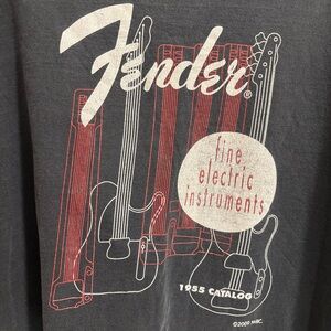 2009 Fender Black Tee Shirt Grunge Double Stitch Distressed Size L Guitar